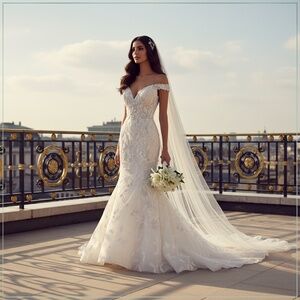 $21500 Saiid Kobeisy Silver Crystal Vine Beaded Portrait Neck Runway Bridal Gown